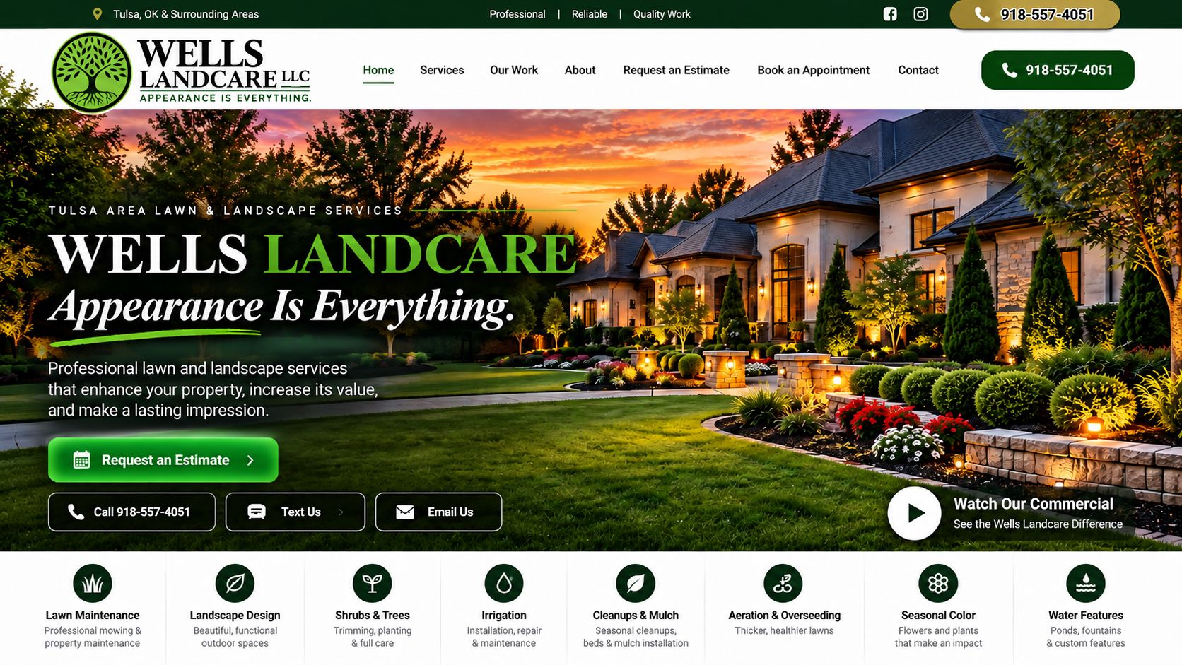 Wells Landcare — Appearance Is Everything. Lawn and landscape services in the Tulsa area.