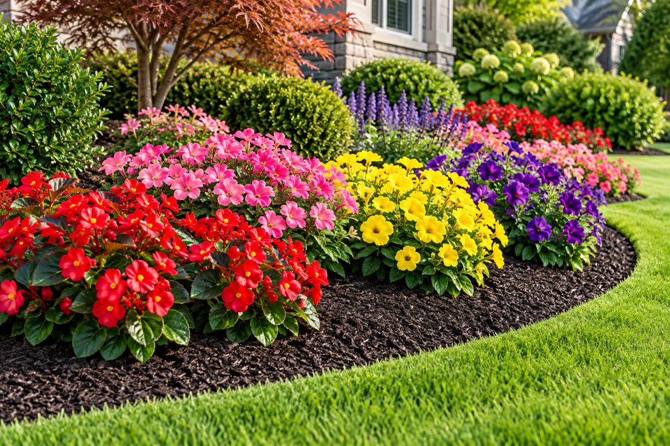 Seasonal-color illustration: colorful flowers in a neatly edged planting bed